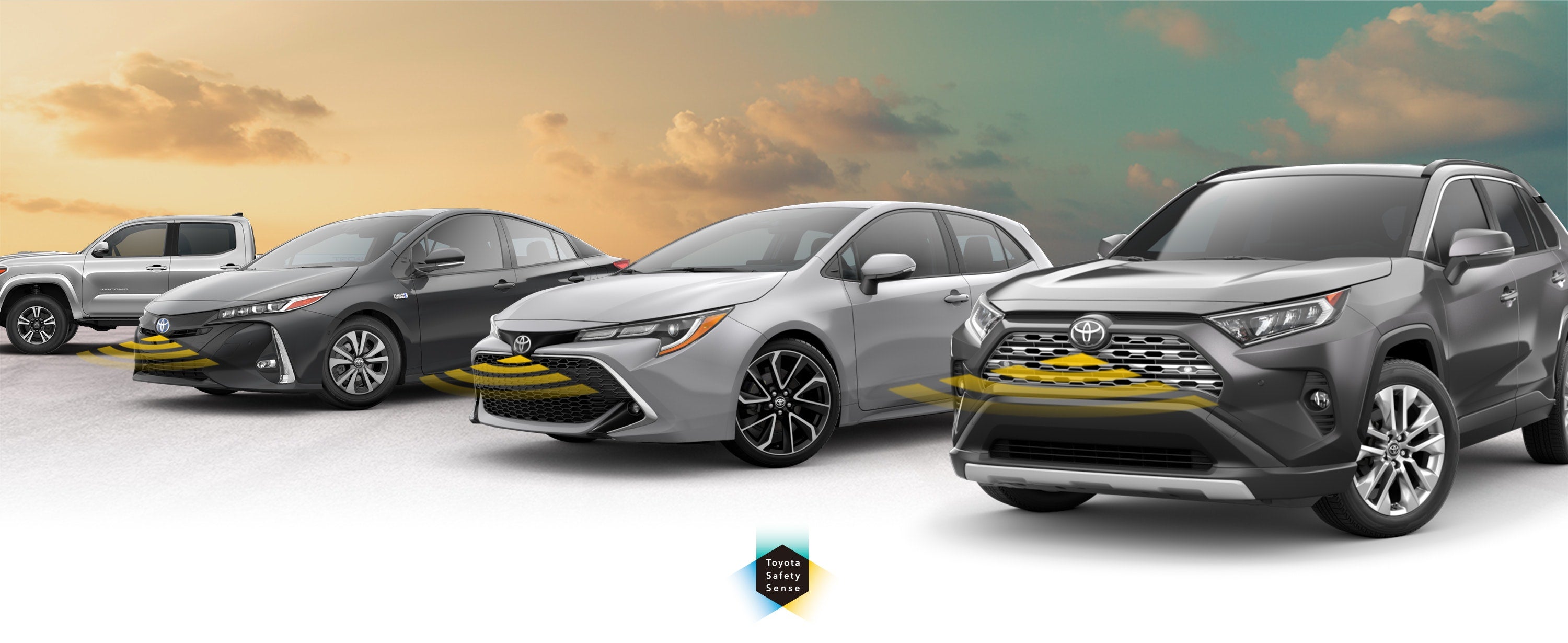 Toyota Safety Sense: Designed for Safety. Options shown on Toyota models including RAV4, Tacoma, and Camry, available now at Little Apple Toyota in Manhattan KS.